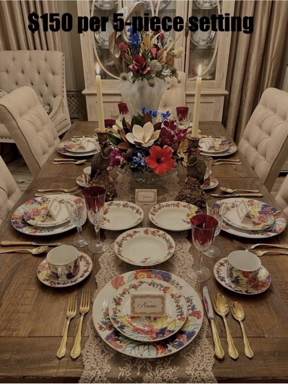 Floral Porcelain Serving Bowl and Platter Set - Multicolor